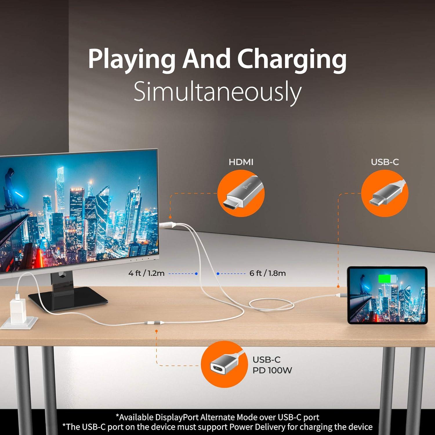 Cable HDMI 4K 60Hz j5create JCC155G USB-C 2 en 1 100W