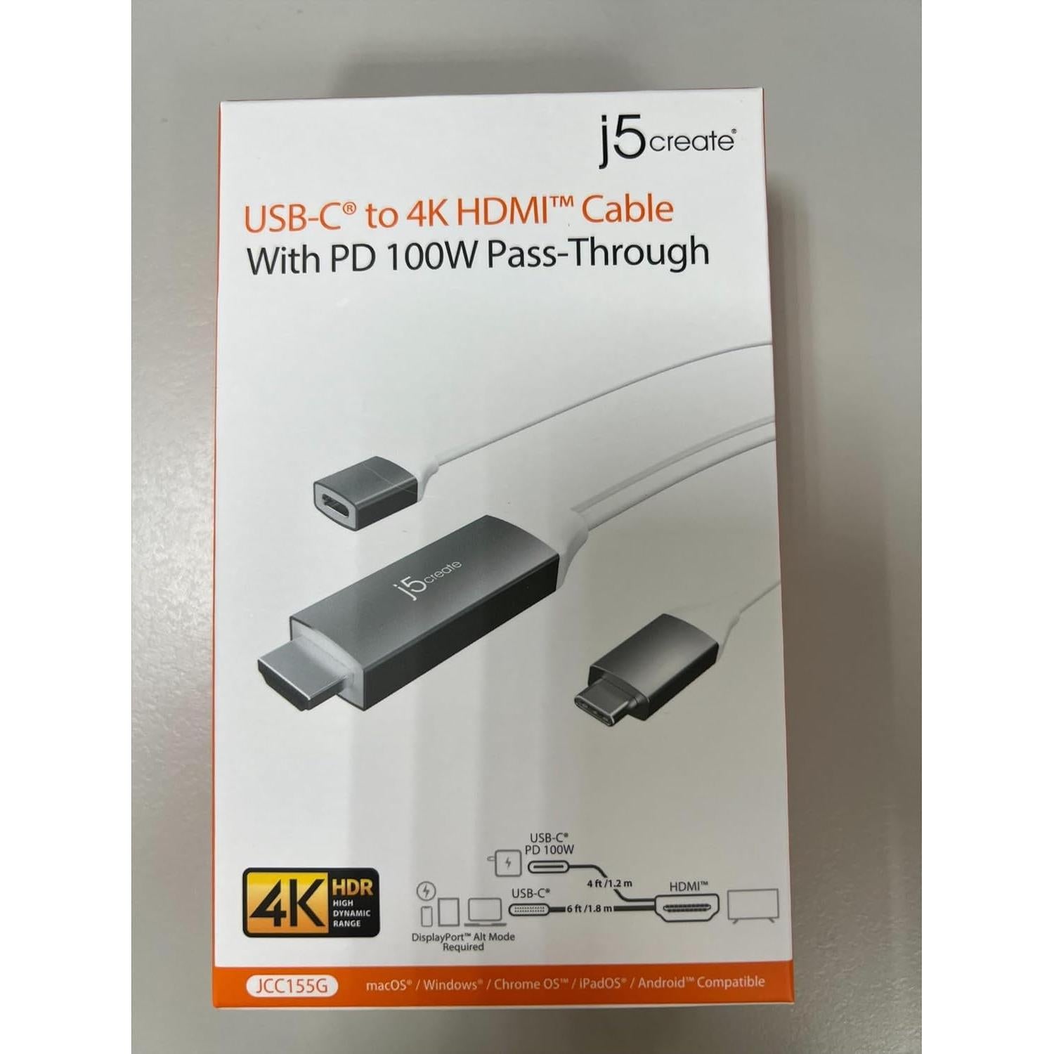 Cable HDMI 4K 60Hz j5create JCC155G USB-C 2 en 1 100W