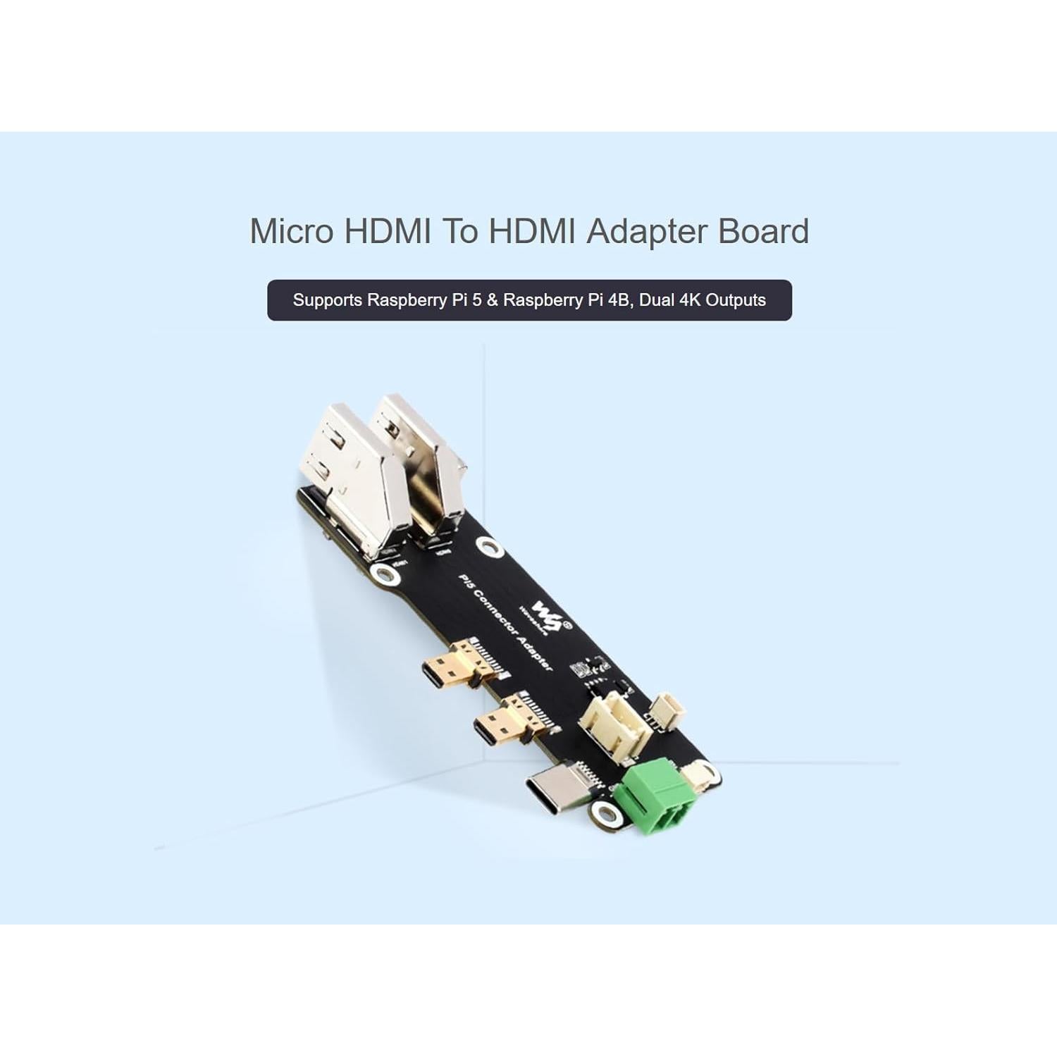 Adaptador Micro HDMI a HDMI Waveshare para Raspberry Pi 5/4B 4K