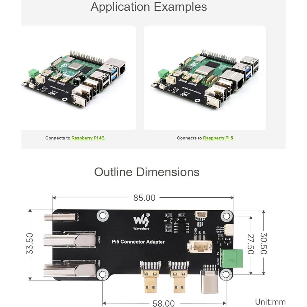 Adaptador Micro HDMI a HDMI Waveshare para Raspberry Pi 5/4B 4K
