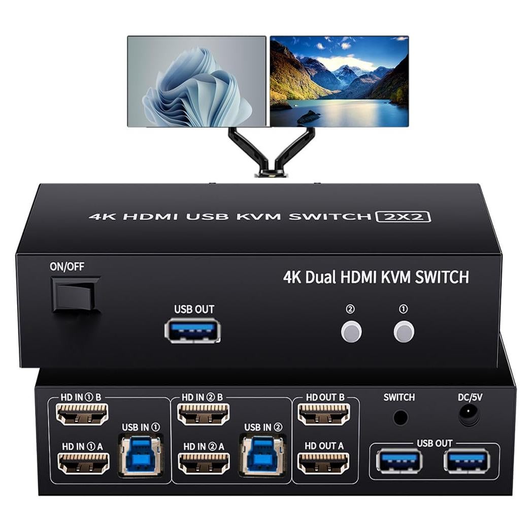 Interruptor KVM HDMI 2 Monitores LUKFOCAB 4K 60Hz USB 3.0