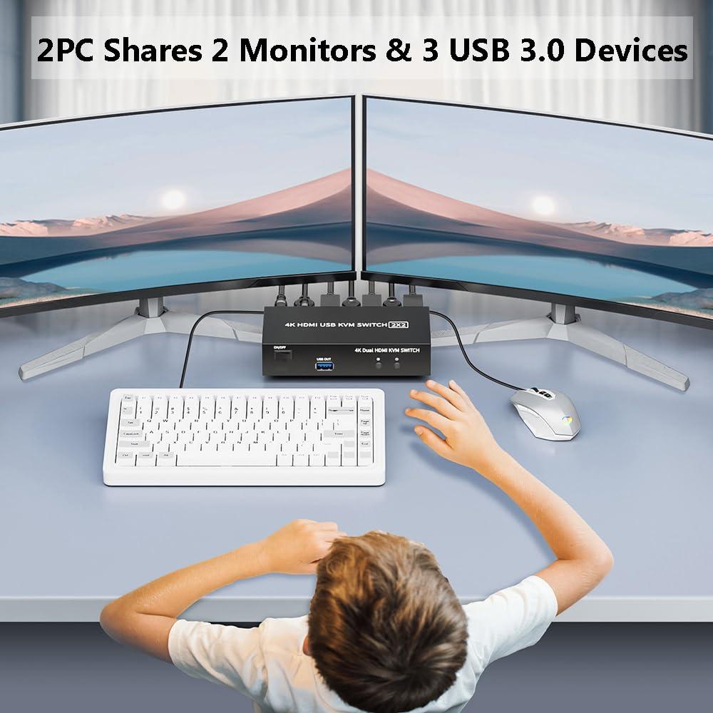 Interruptor KVM HDMI 2 Monitores LUKFOCAB 4K 60Hz USB 3.0