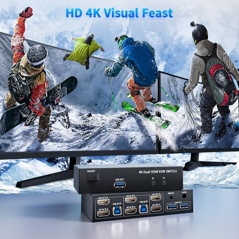 Interruptor KVM HDMI 2 Monitores LUKFOCAB 4K 60Hz USB 3.0