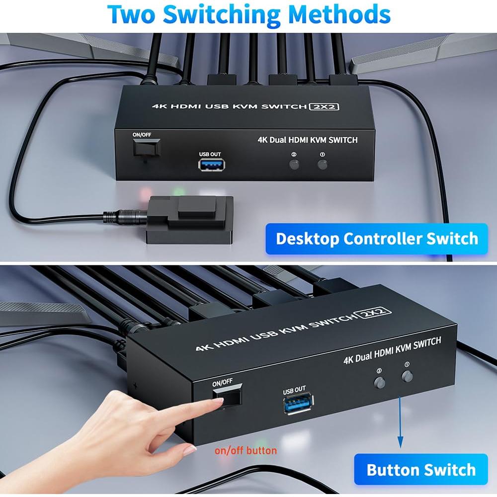 Interruptor KVM HDMI 2 Monitores LUKFOCAB 4K 60Hz USB 3.0