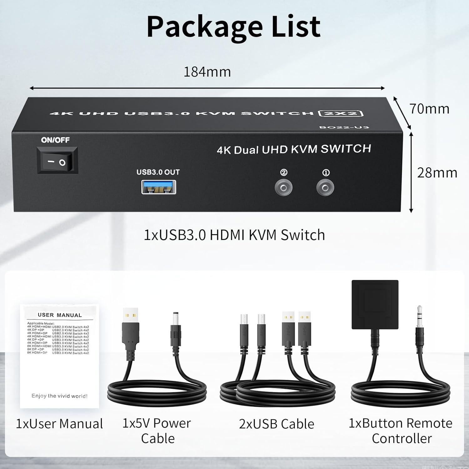 Interruptor KVM HDMI 2 Monitores LUKFOCAB 4K 60Hz USB 3.0