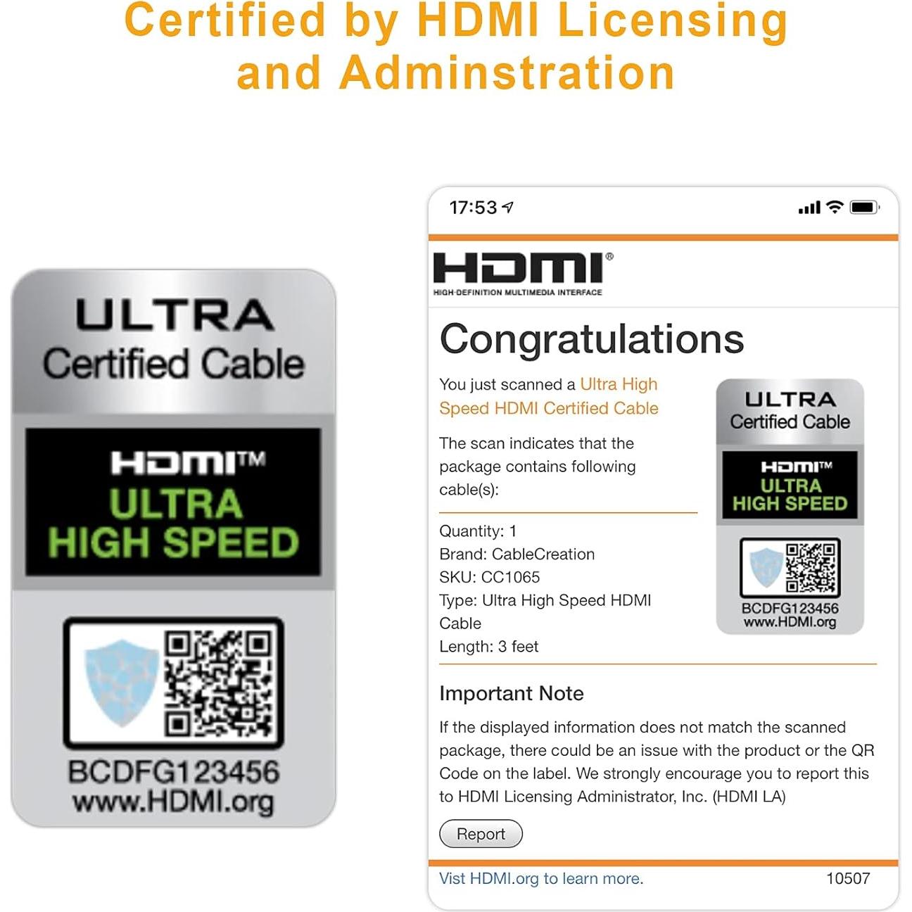 Cable HDMI 8K 1m CableCreation Ultra Alta Velocidad 48Gbps