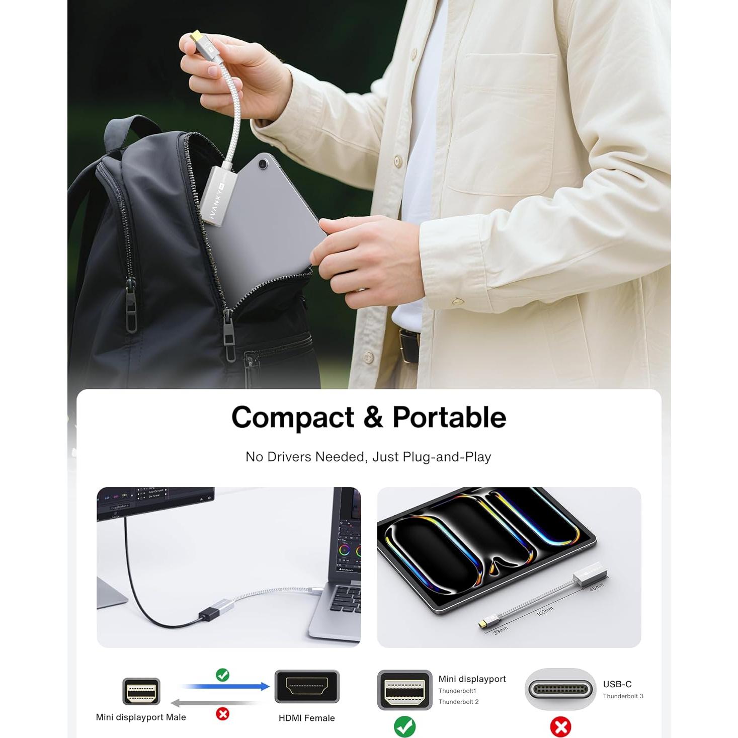 Adaptador Mini DisplayPort a HDMI 4K iVANKY 60Hz Plata