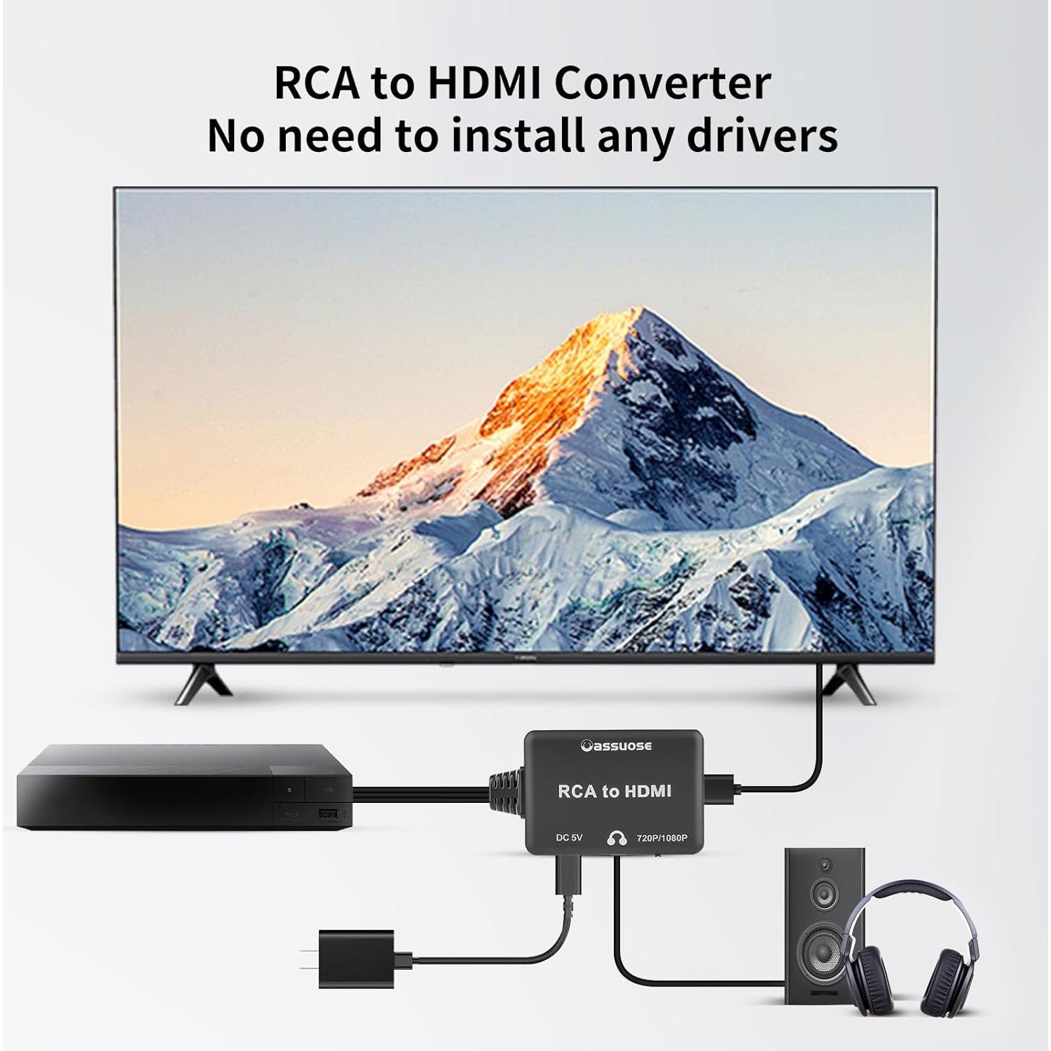 Convertidor RCA a HDMI Oassuoes 1080P para PS, Wii, Xbox