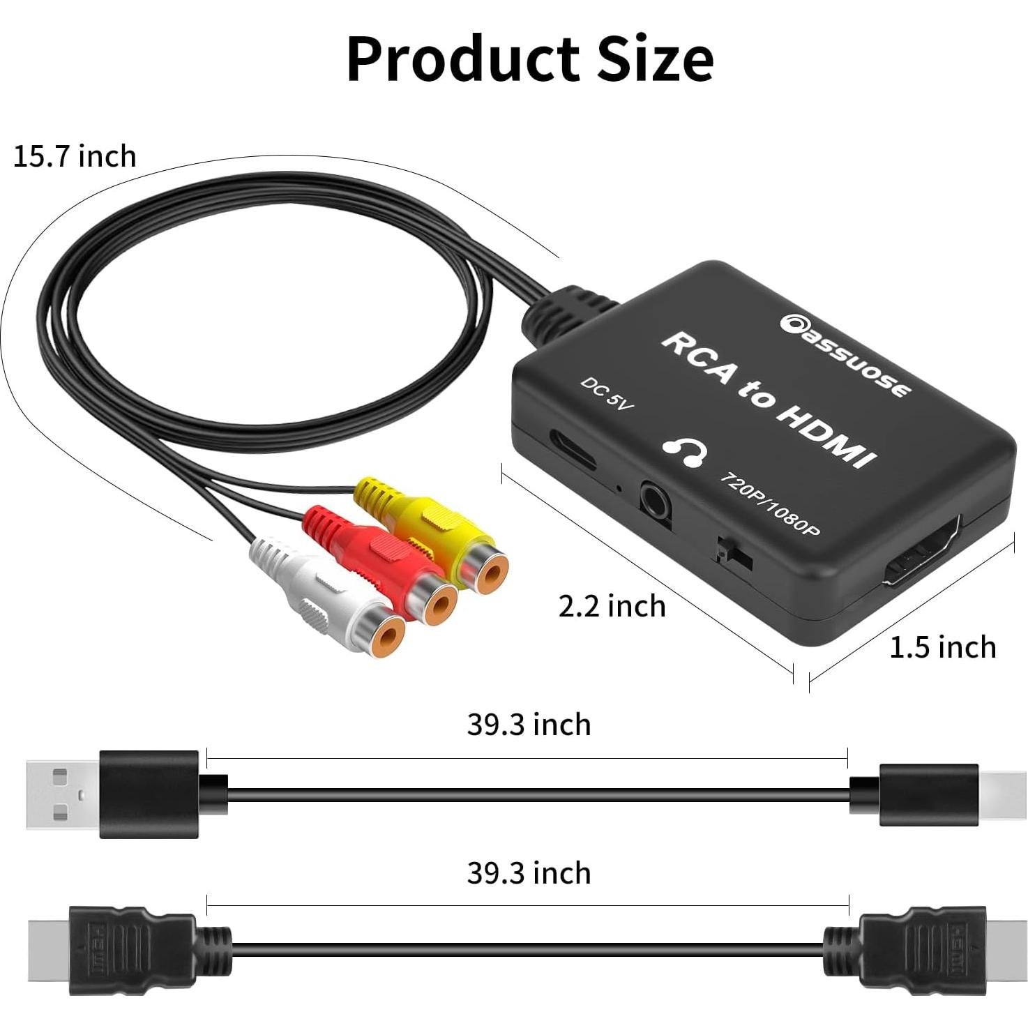 Convertidor RCA a HDMI Oassuoes 1080P para PS, Wii, Xbox