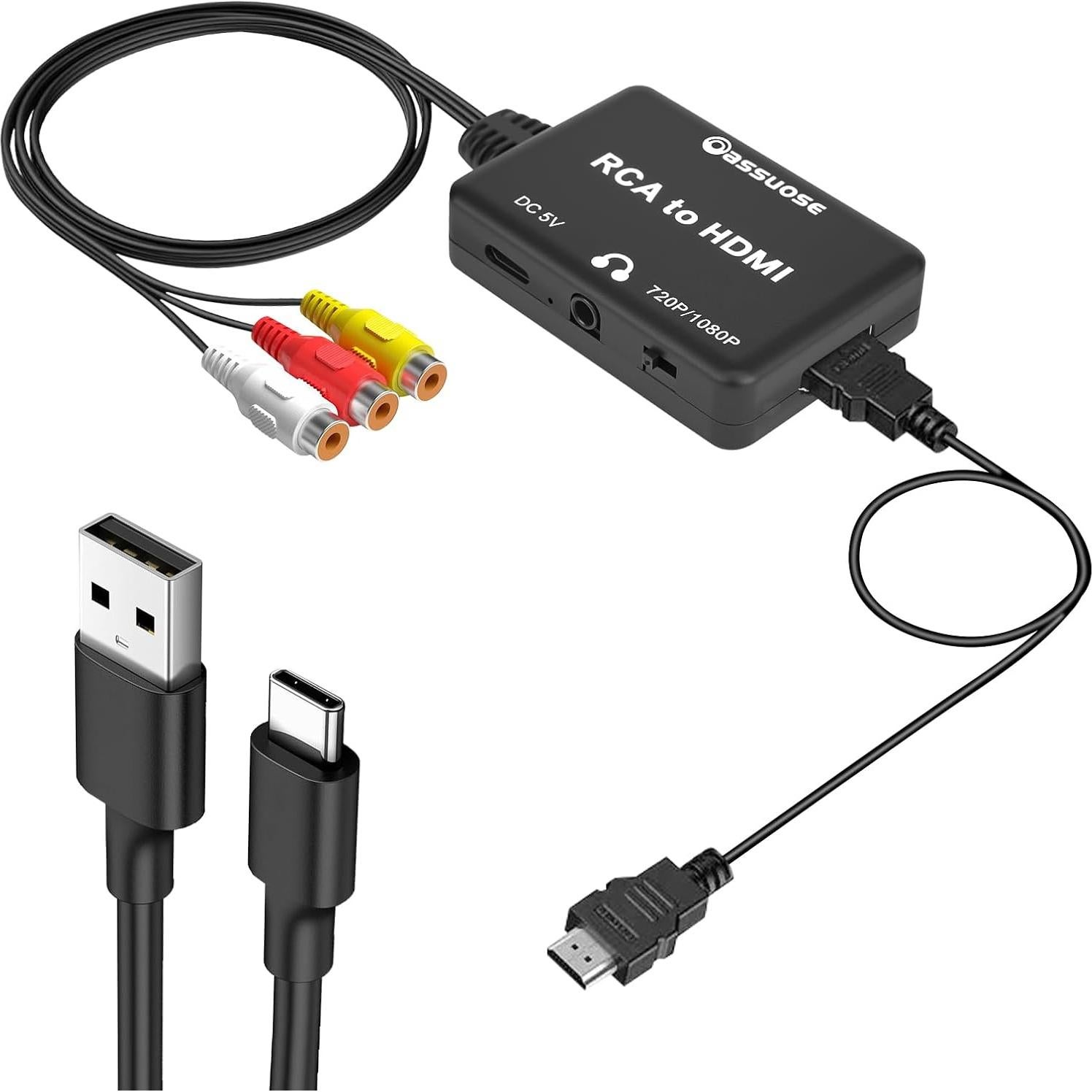 Convertidor RCA a HDMI Oassuoes 1080P para PS, Wii, Xbox