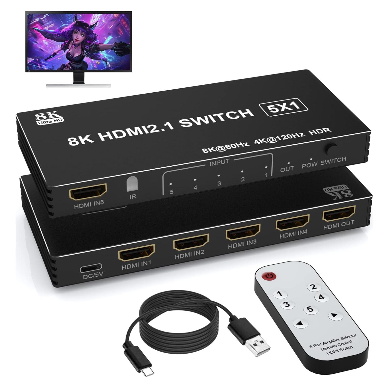 Conmutador HDMI 8K 5 en 1 Arleedyn con Control Remoto