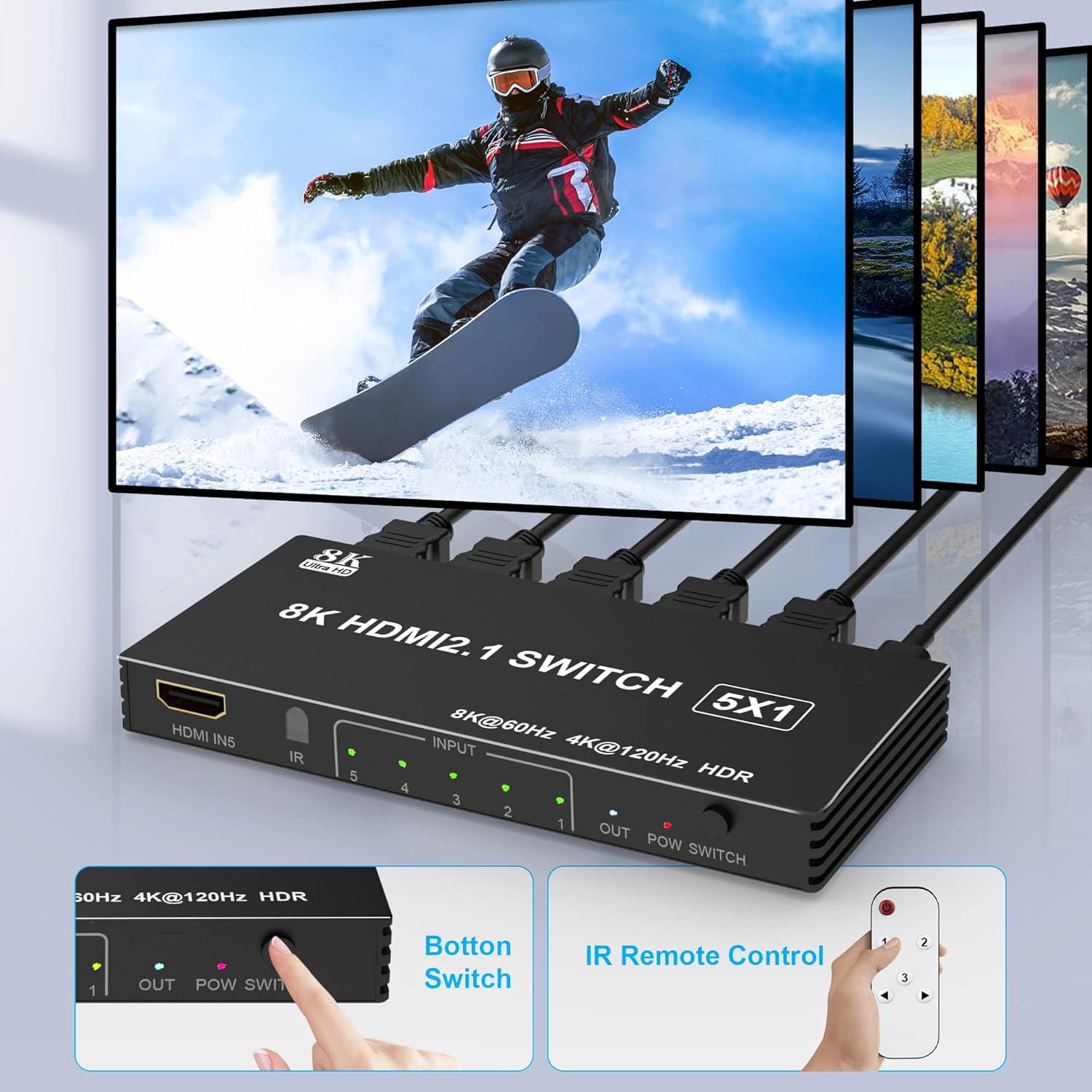 Conmutador HDMI 8K 5 en 1 Arleedyn con Control Remoto