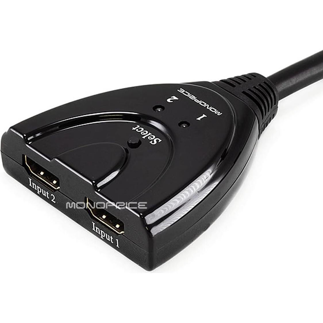 Interruptor HDMI 2x1 Monoprice 1080p HDCP 1.4 Pigtail Negro