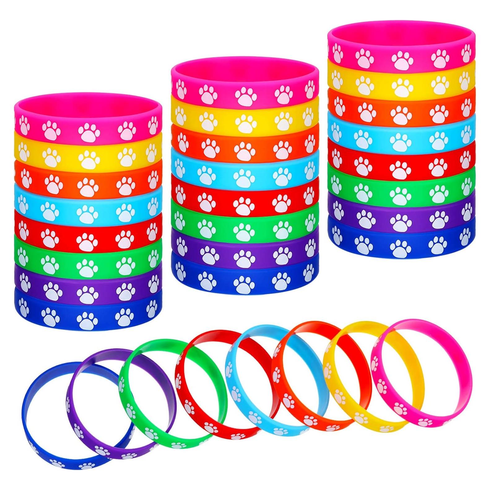 48 Pulseras de Goma Gejoy con Huellas de Perro Multicolor