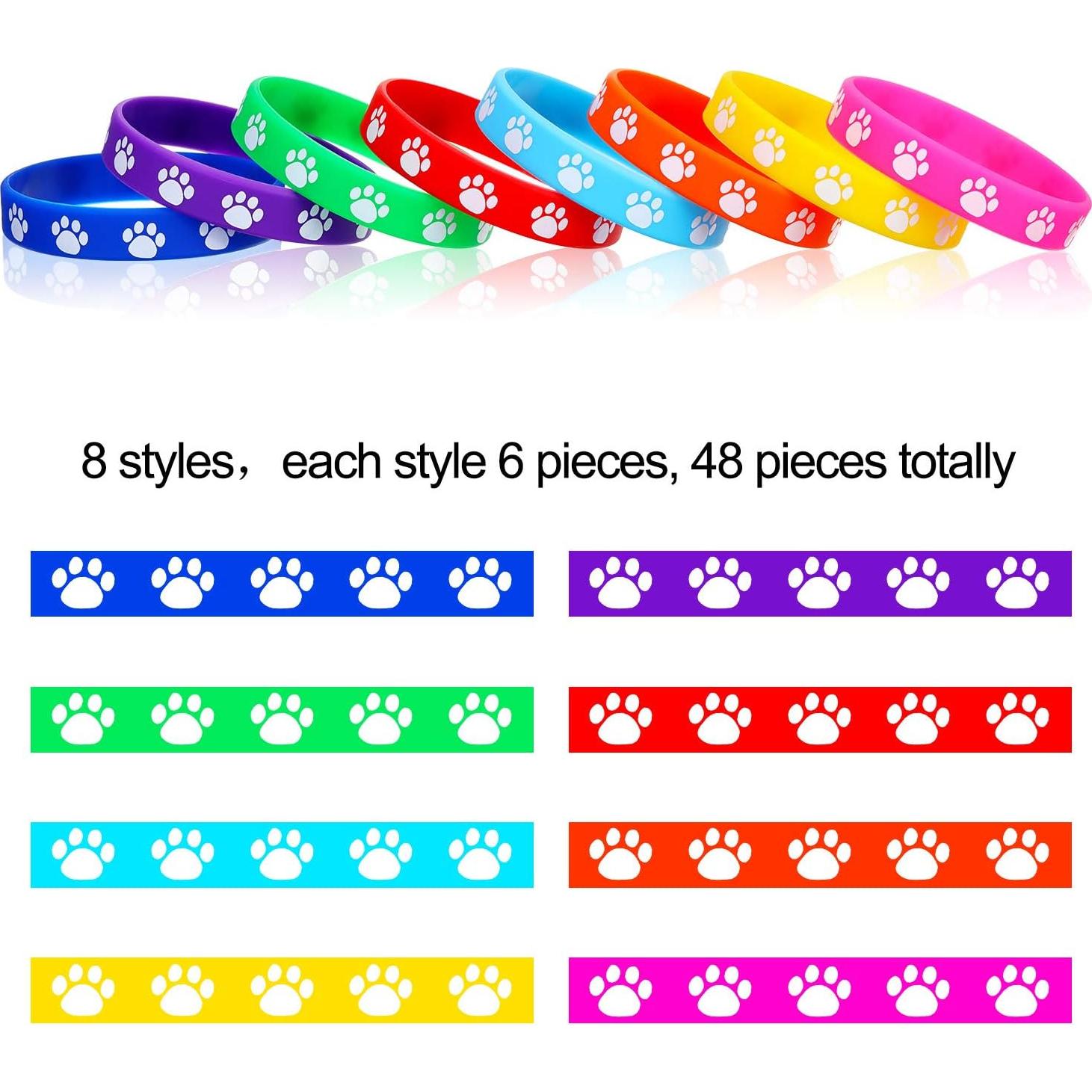 48 Pulseras de Goma Gejoy con Huellas de Perro Multicolor