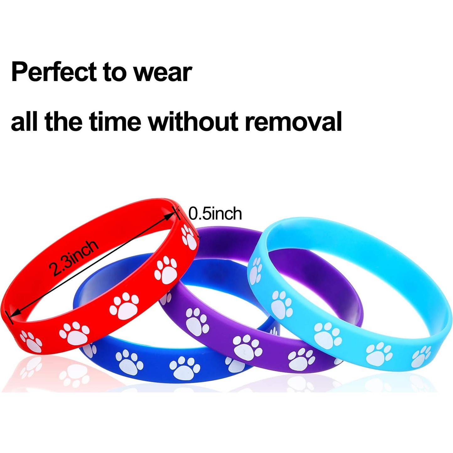 48 Pulseras de Goma Gejoy con Huellas de Perro Multicolor