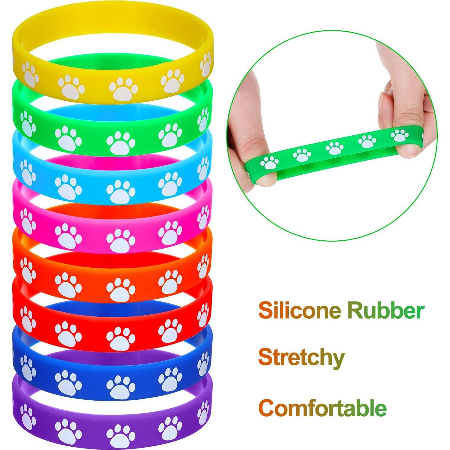 48 Pulseras de Goma Gejoy con Huellas de Perro Multicolor