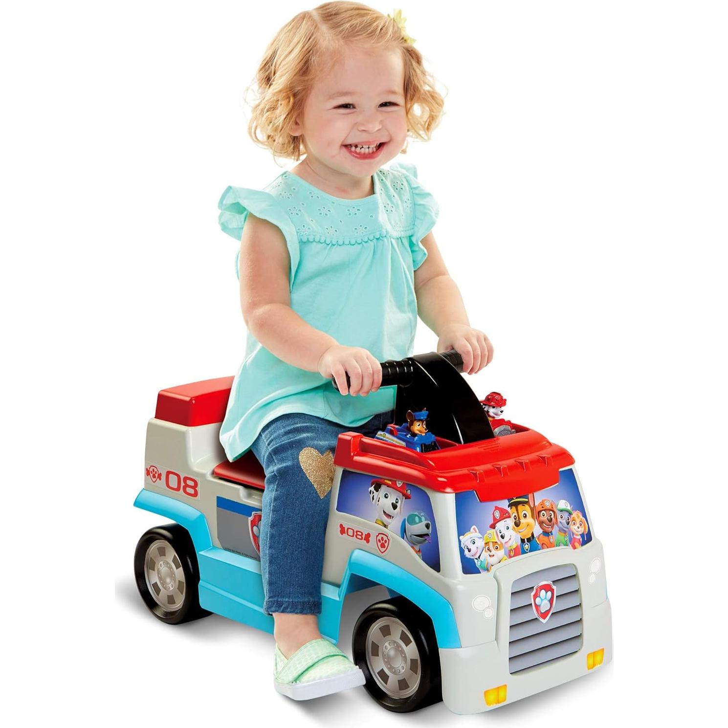 Push Ride-On, Plays Theme Song - Includes Chase & Marshall Sculpted Mini Vehicles for Added Fun!