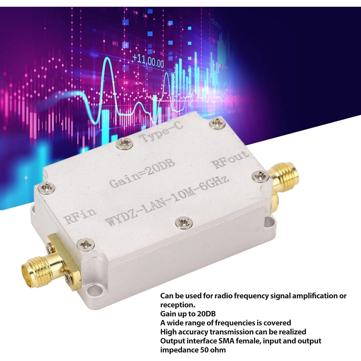 Amplificador LNA de Bajo Ruido WALFRONT 10M-6GHz 20dB SMA