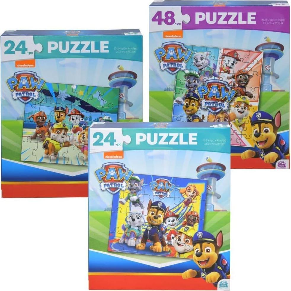 Paquete de 6 Puzzles de 24 Piezas Bluey, Spiderman y Paw Patrol