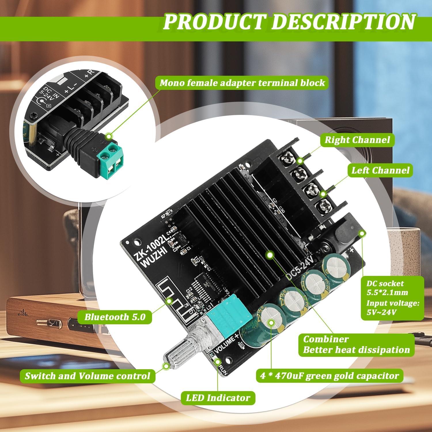 Amplificador Bluetooth 200W EPLZON ZK-1002L 5-24V 2CH