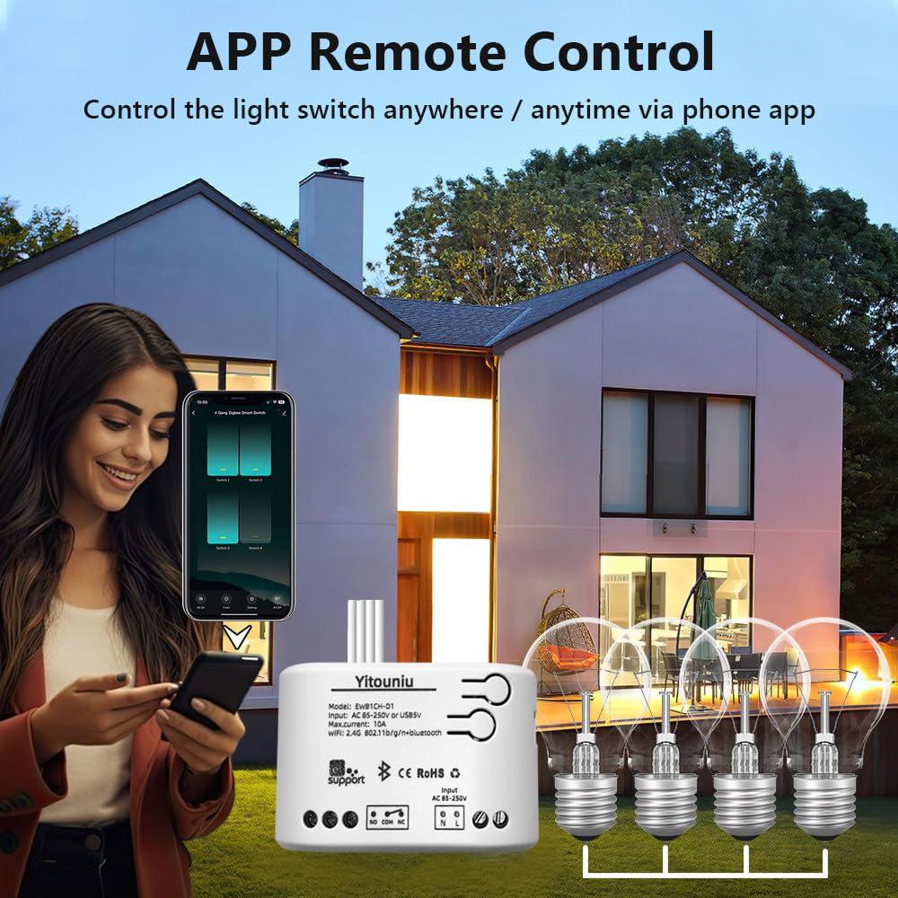 Interruptor Inteligente WiFi Yitouniu 1CH 85-250V Control Remoto