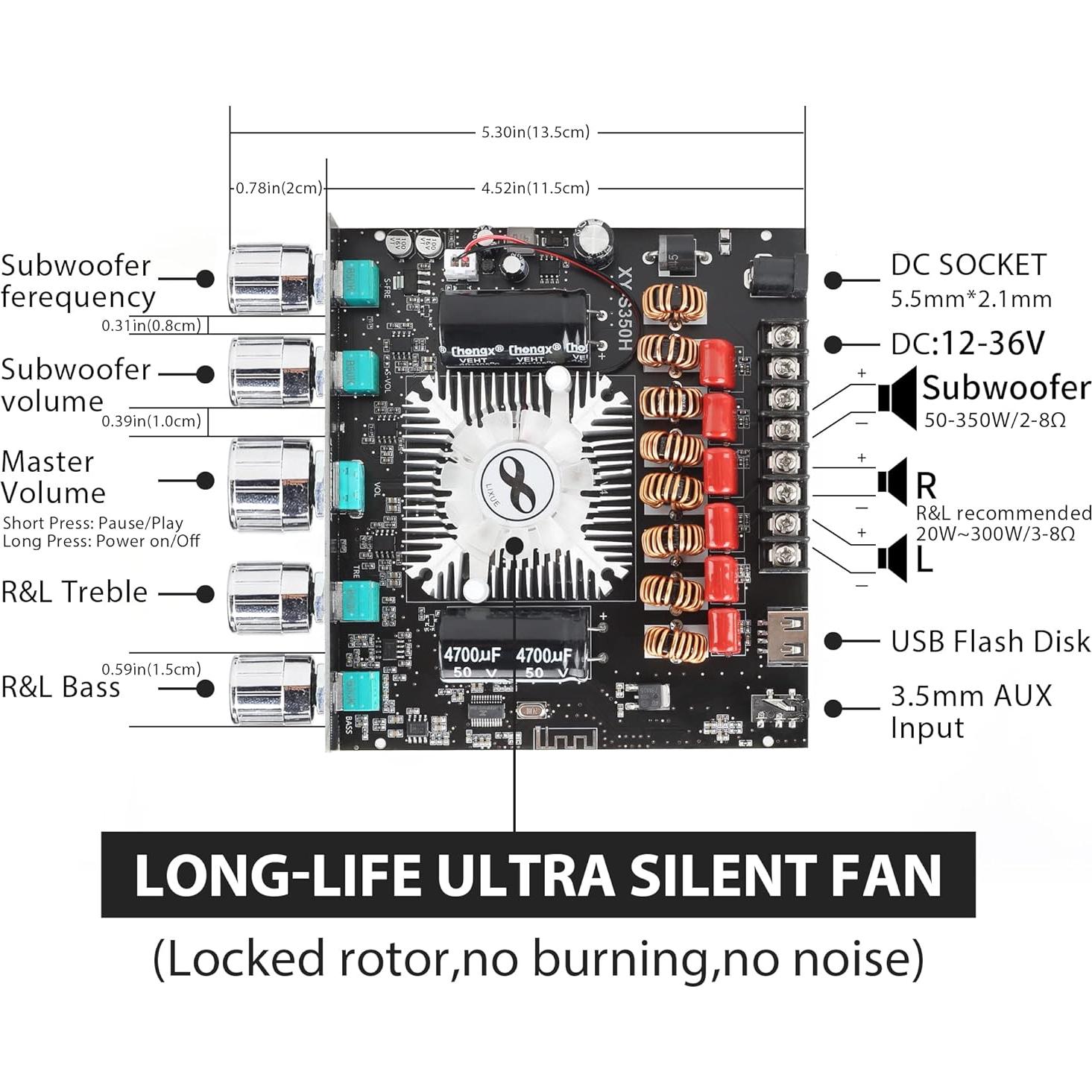 Amplificador de Potencia Bluetooth XY-S350H 2.1 Canales 220W+350W
