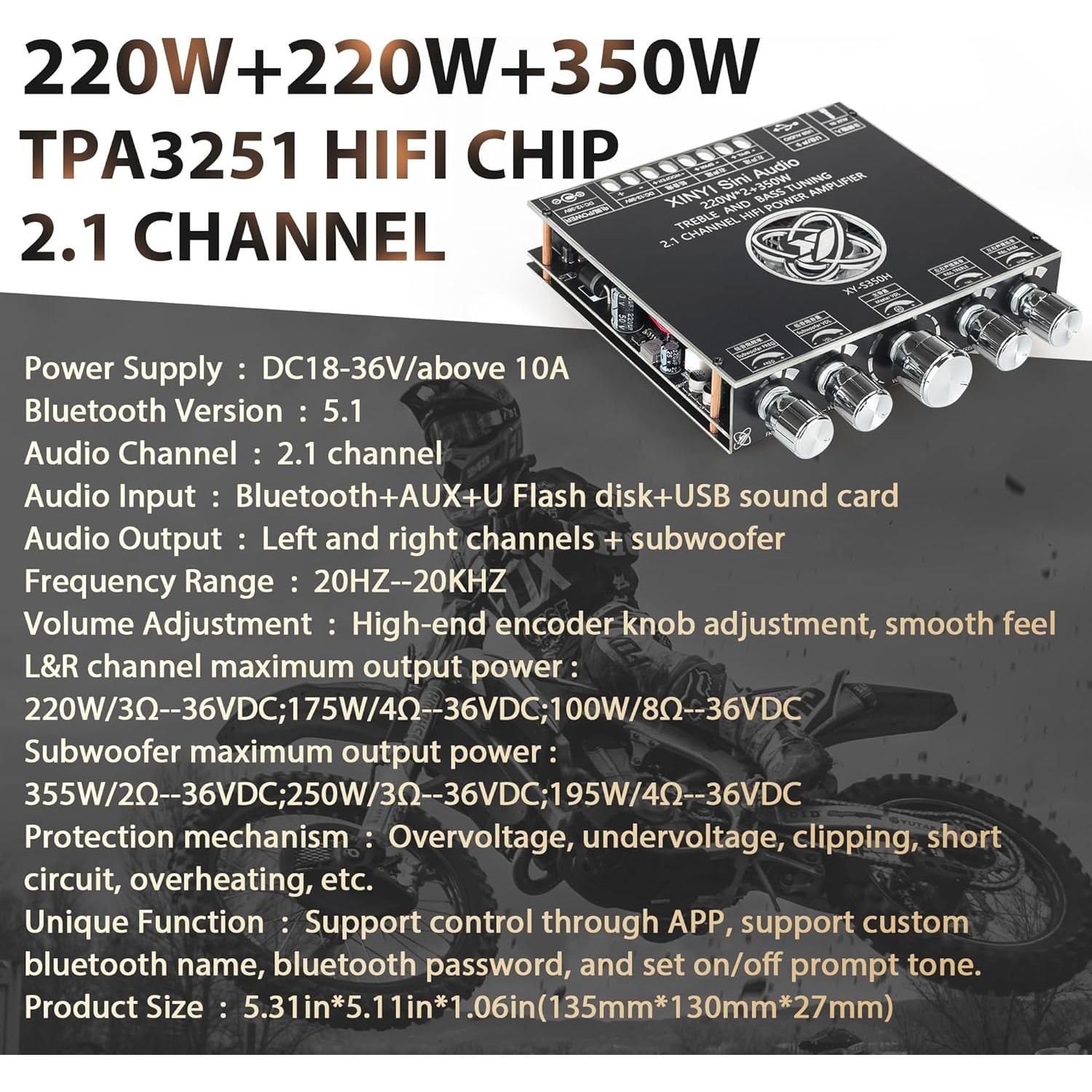 Amplificador de Potencia Bluetooth XY-S350H 2.1 Canales 220W+350W