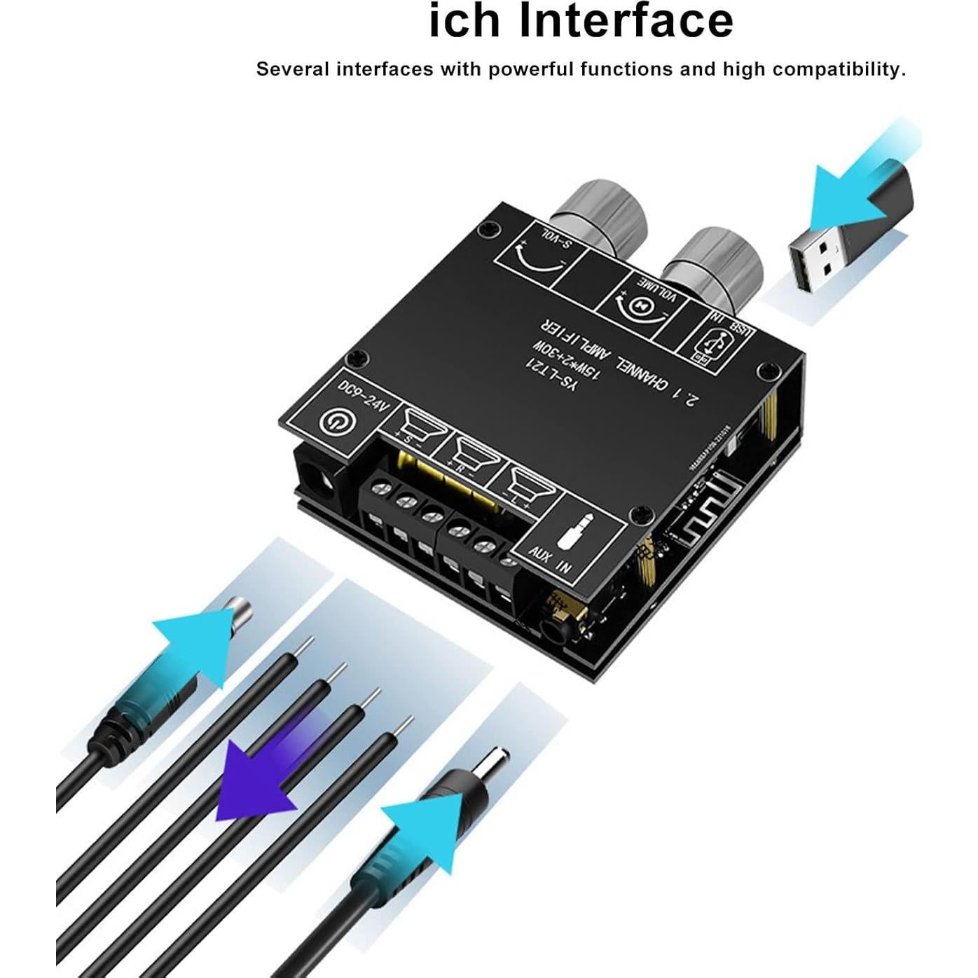 Amplificador Digital de Audio Bluetooth SPYMINNPOO 2.1 Canal 15W 30W