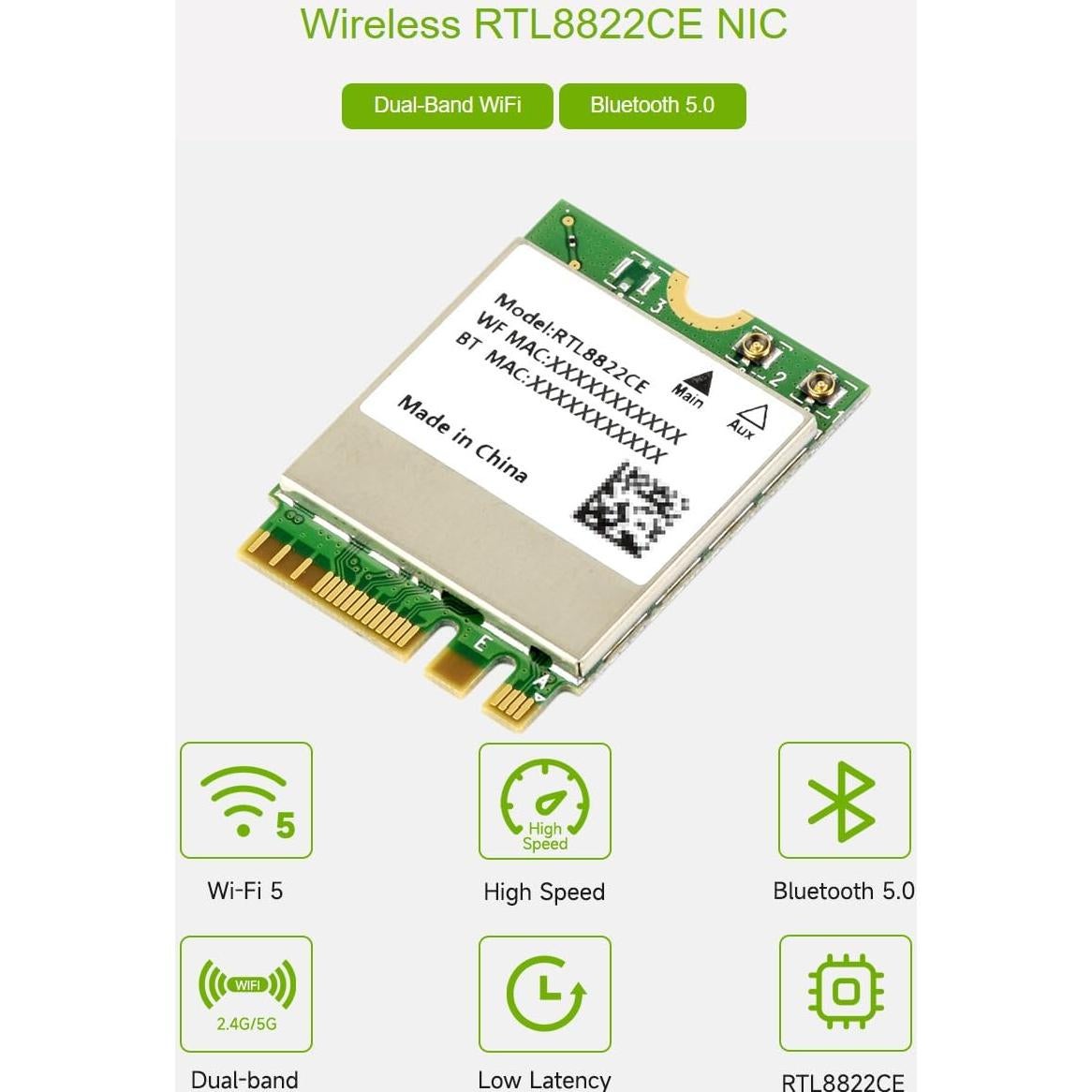 Módulo WiFi Doble Banda Waveshare RTL8822CE 2.4G/5GHz