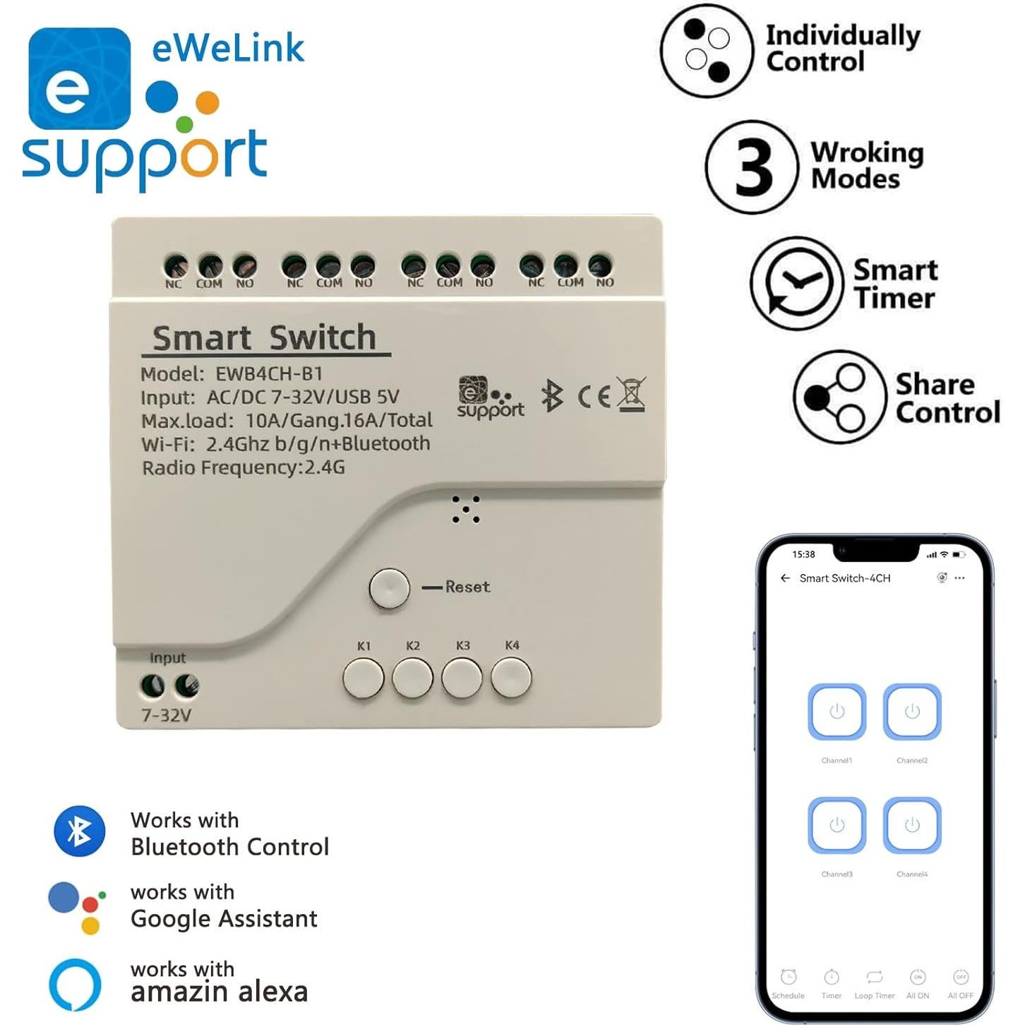 Interruptor Inteligente Inalámbrico Jane Eyre 4 Canales WiFi