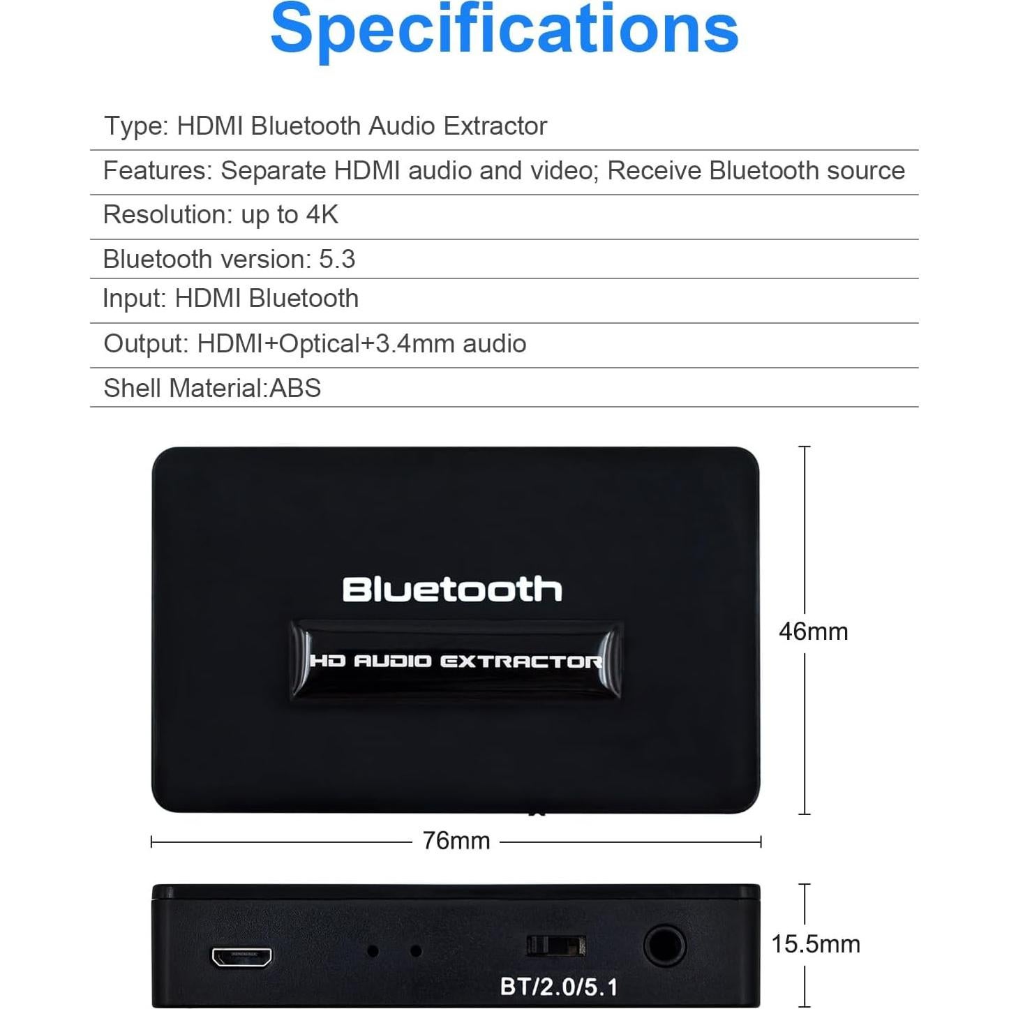 Extractor de Audio Bluetooth HDMI WIISTAR M040 4K 30Hz