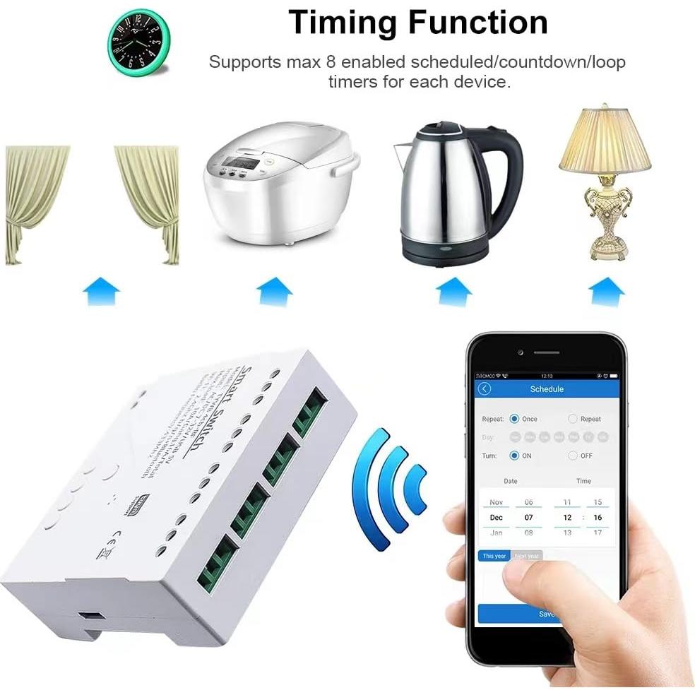 Módulo Relé Inteligente 4 Canales Yitouniu WiFi 85-250V