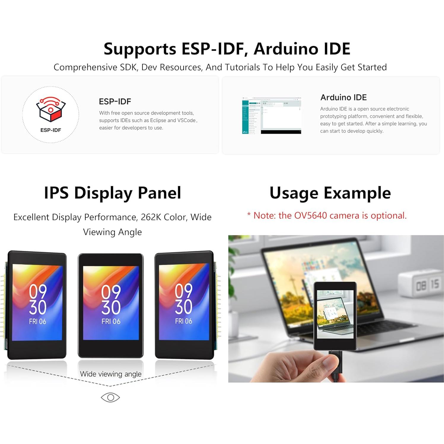 Placa de Desarrollo ESP32-S3 Wonrabai con Pantalla Táctil 2"