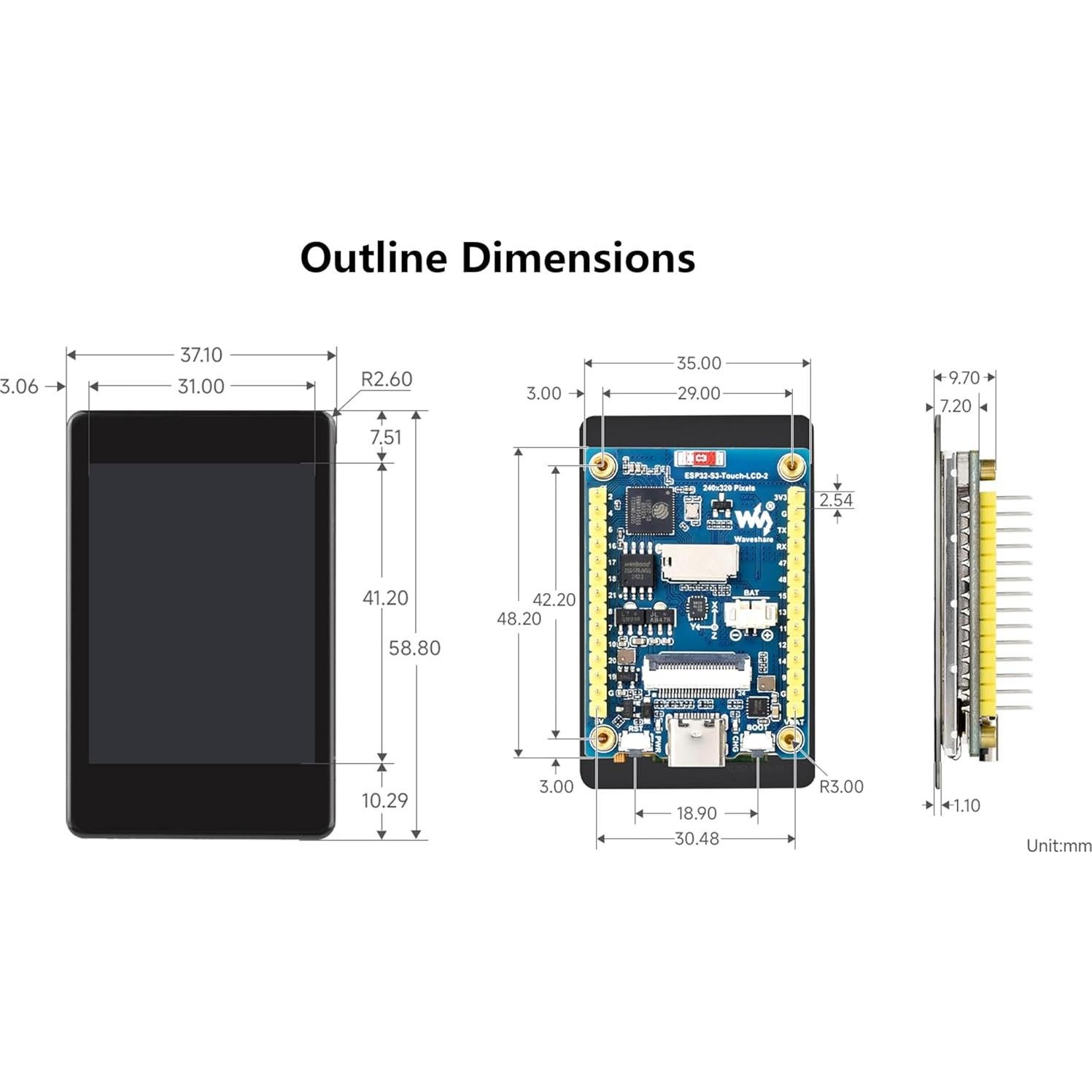 Placa de Desarrollo ESP32-S3 Wonrabai con Pantalla Táctil 2"