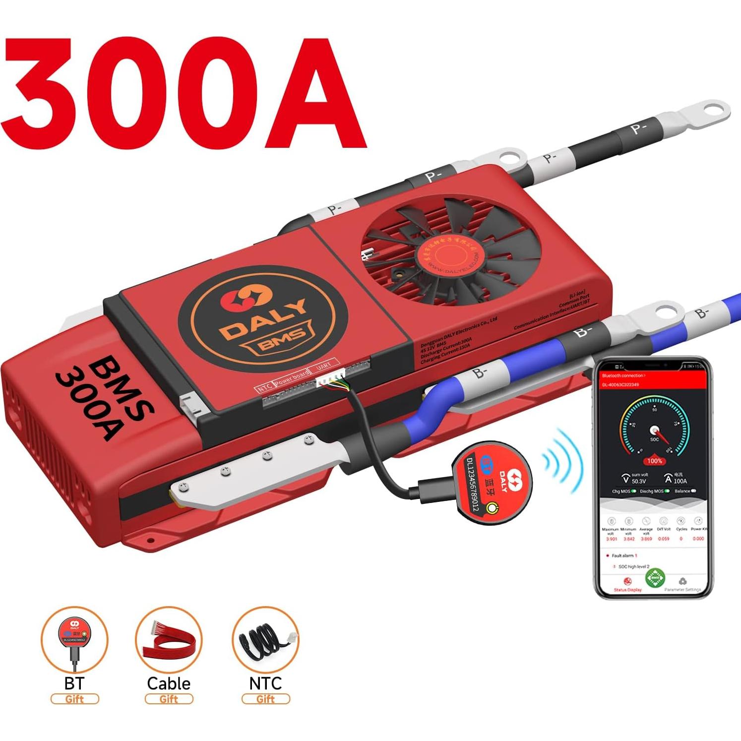 BMS Li-ion DALY Smart 4S 300A 12V con Bluetooth y ventilador