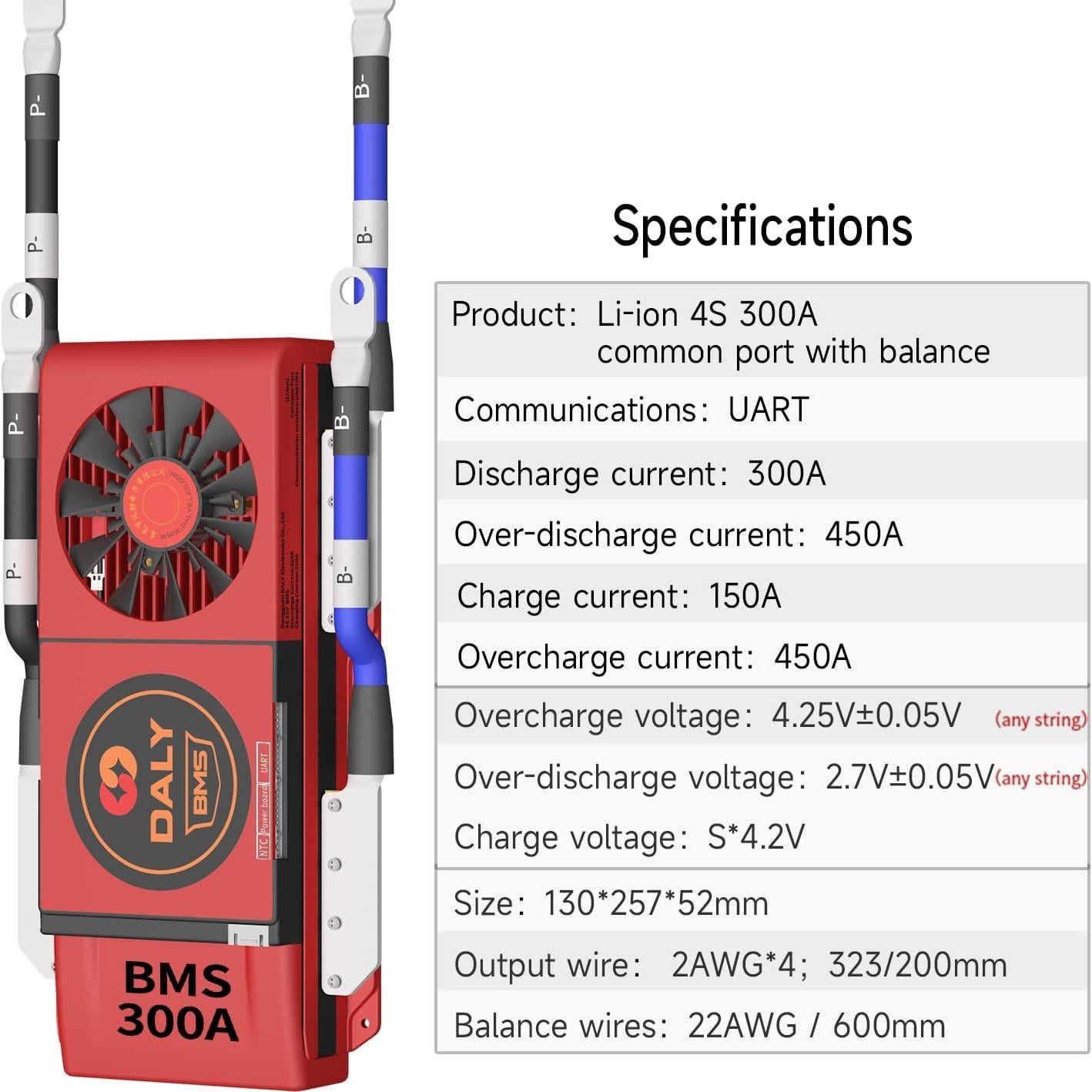 BMS Li-ion DALY Smart 4S 300A 12V con Bluetooth y ventilador