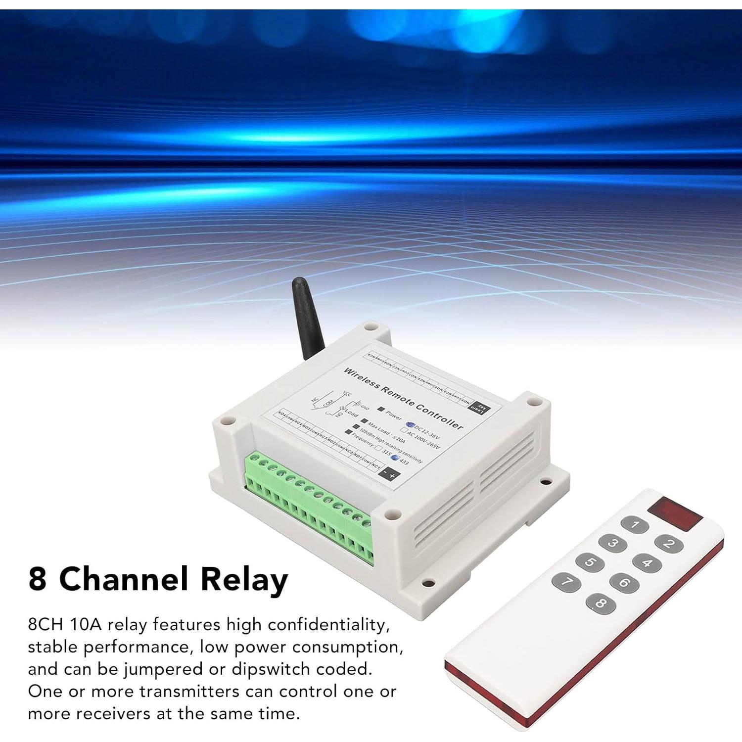 Módulo de Relé 8 Canales Gugxiom 10A DC 12V-36V Control Remoto