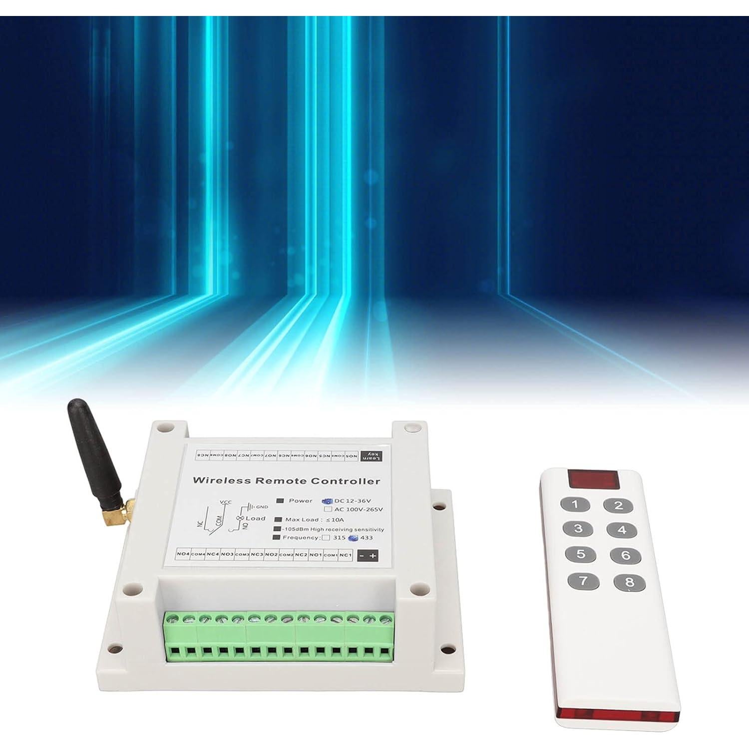 Módulo de Relé 8 Canales Gugxiom 10A DC 12V-36V Control Remoto