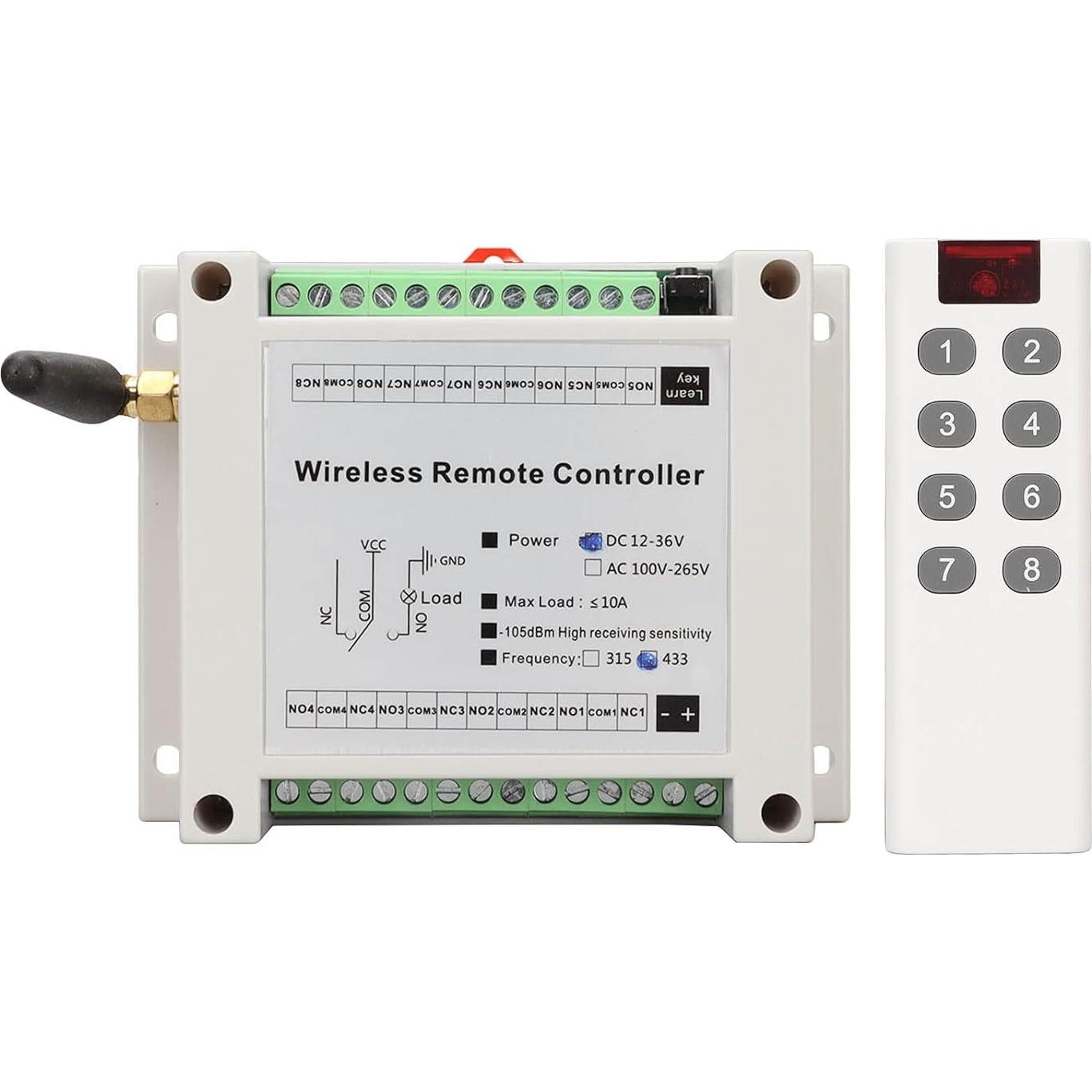 Módulo de Relé 8 Canales Gugxiom 10A DC 12V-36V Control Remoto