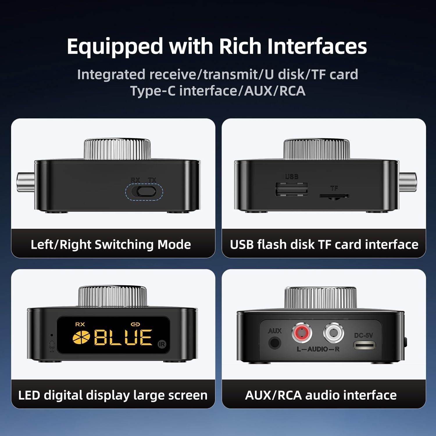 Receptor Transmisor Bluetooth 5.0 MOREGAX 2 en 1 AUX RCA USB