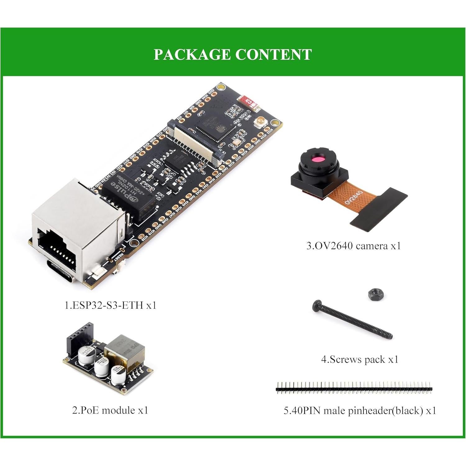 Placa de Desarrollo Ethernet Wonrabai ESP32-S3 con PoE y Cámara OV2640