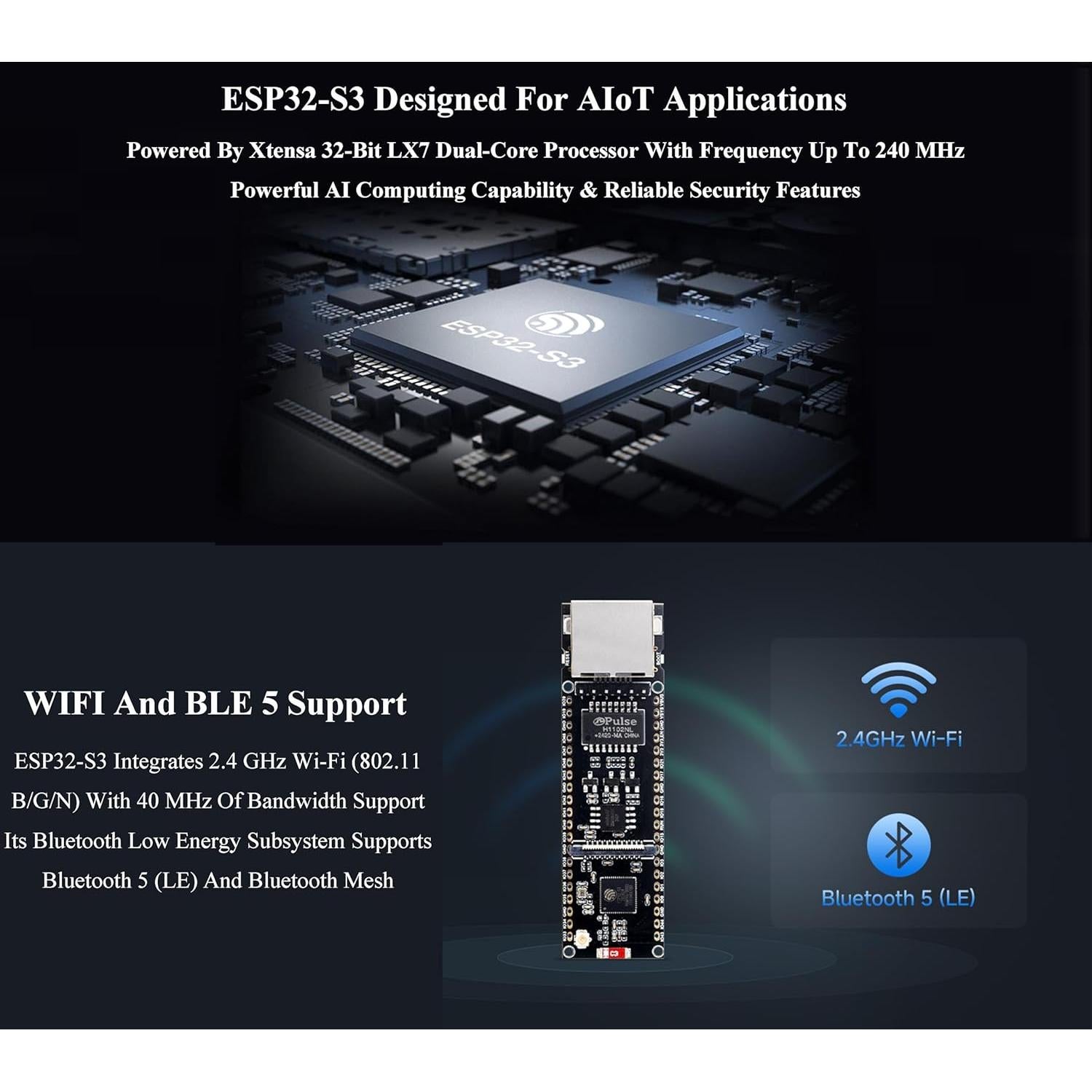 Placa de Desarrollo Ethernet Wonrabai ESP32-S3 con PoE y Cámara OV2640