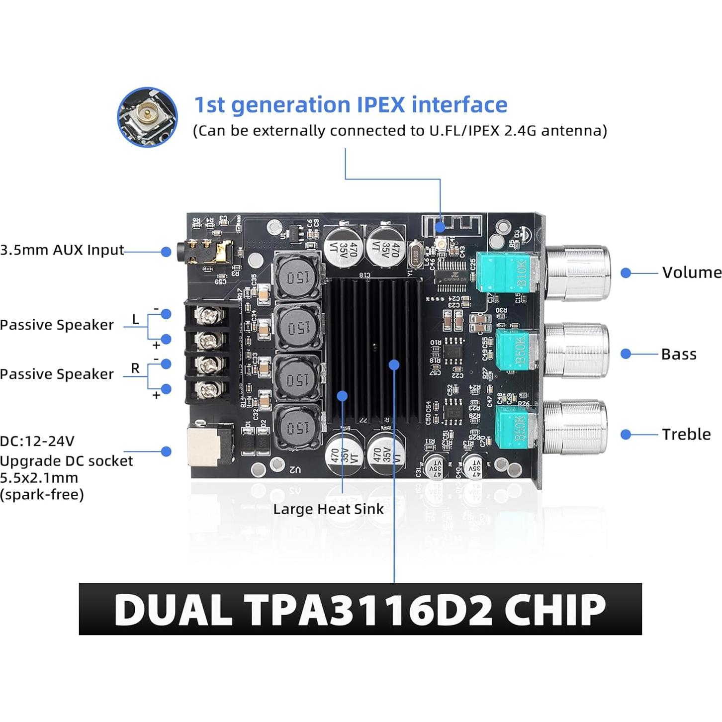 Amplificador de Potencia ZK-1002T 100W+100W Bluetooth AUX
