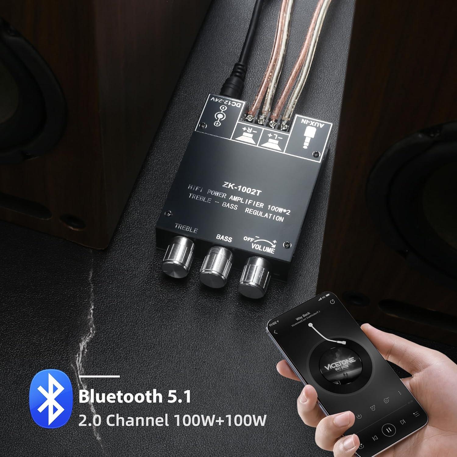 Amplificador de Potencia ZK-1002T 100W+100W Bluetooth AUX