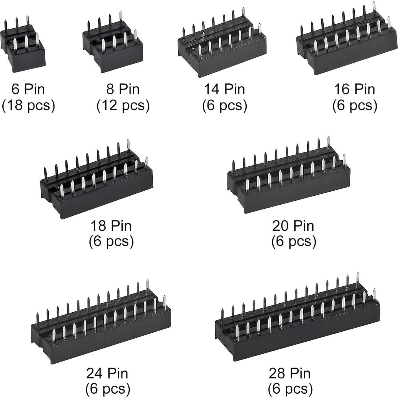 Kit de Adaptadores DIP IC DWEII 66 Piezas 6-28 Pines 2.54 mm