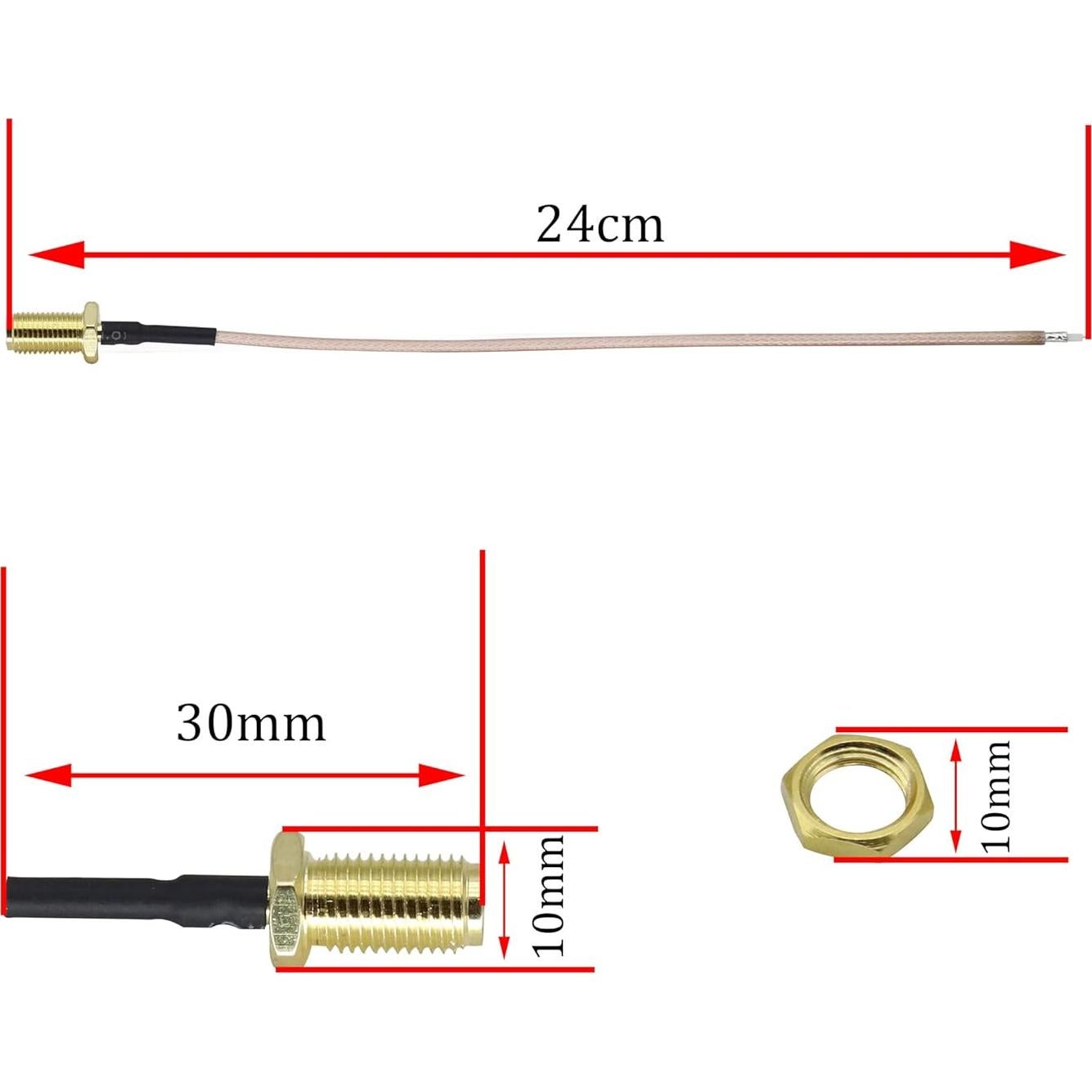 Cable Coaxial SMA Femenino Pigtail RG-178 20 cm - 4 Pcs