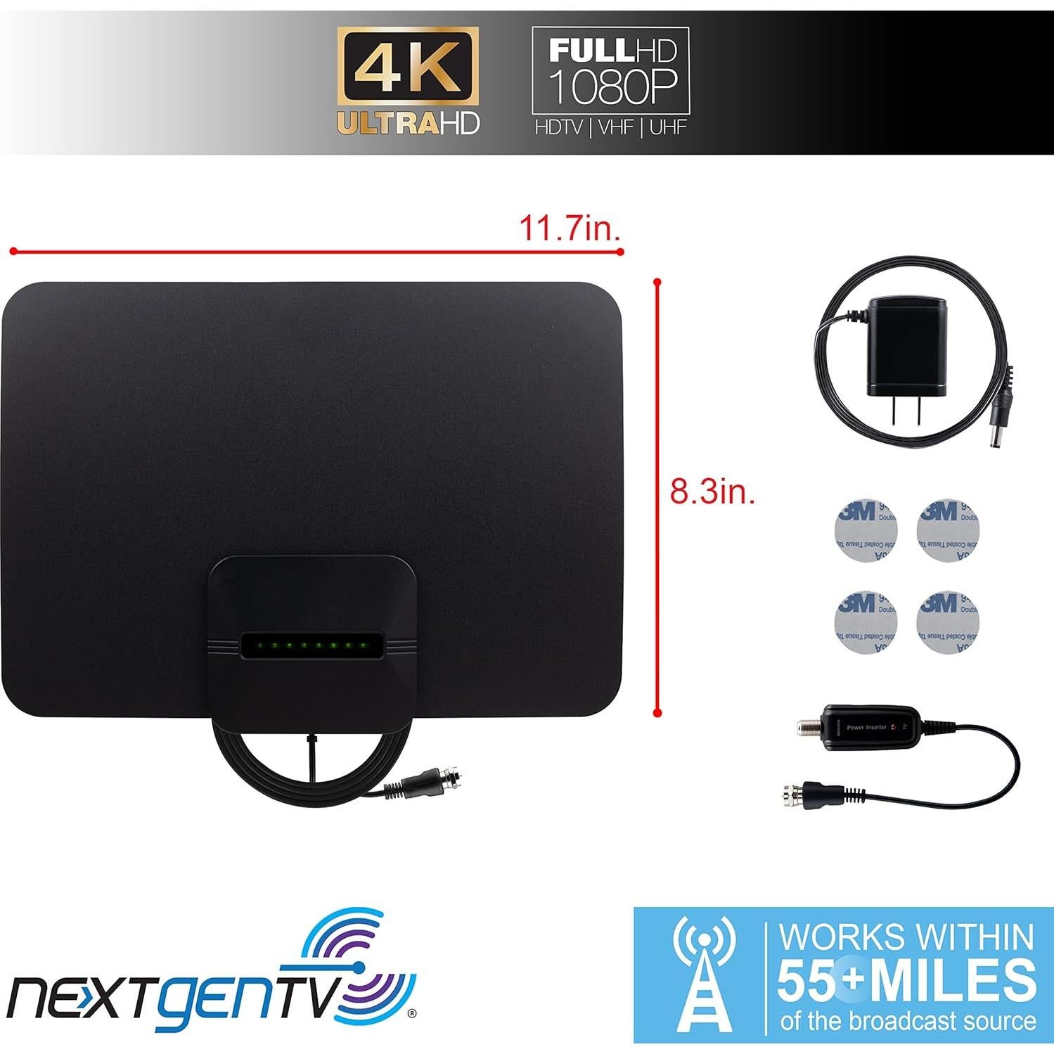 Antena de TV Digital HD Amplificada GE UltraPro 58403 4K 1080p