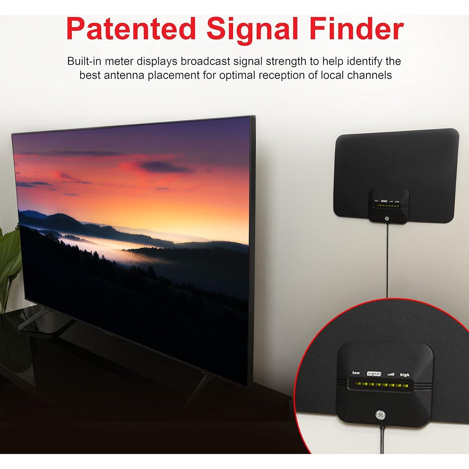 Antena de TV Digital HD Amplificada GE UltraPro 58403 4K 1080p