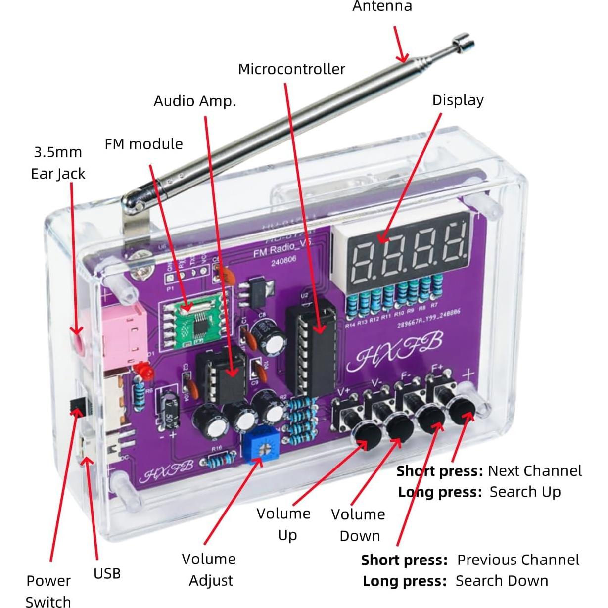 Kit de Práctica de Radio FM Genérico con Pantalla LED y Antena